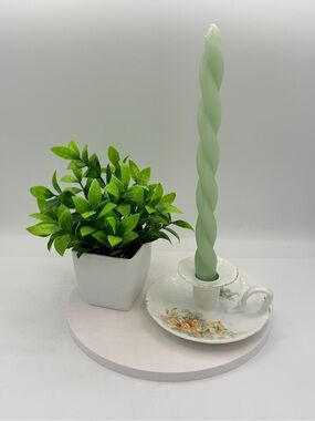 Vintage porcelain taper candle stick holder with floral motif and gold edging